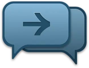 Icon of two overlapping speech bubbles. The bubble in the foreground has a right pointing arrow.
